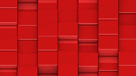 Grid of red cubes in a randomized pattern. Medium shot. 3D computer generated background image.の写真素材
