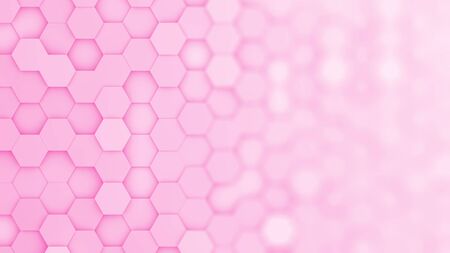 Pink hexagonal grid in a random pattern. 3D computer generated image with gradual blur effect for copyspace.の写真素材