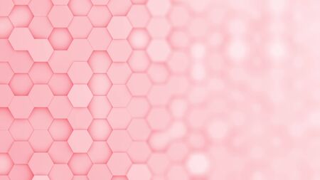 Red hexagonal grid in a random pattern. 3D computer generated image with gradual blur effect for copyspace.の写真素材