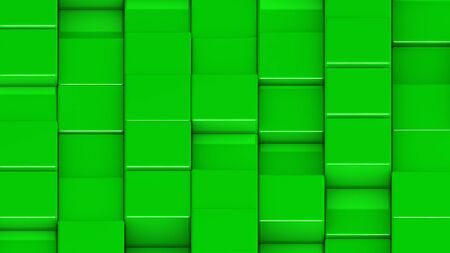 Grid of green cubes in a randomized pattern. Medium shot. 3D computer generated background image.の写真素材