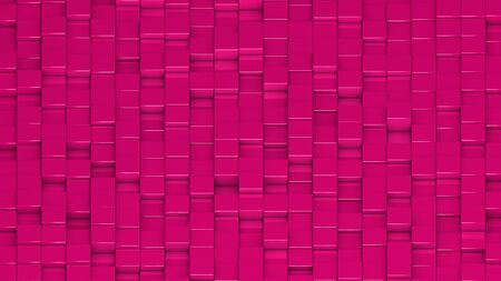 Grid of pink cubes in a randomized pattern. Wide shot. 3D computer generated background image.の写真素材