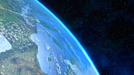 An epic close-up view of the Earth with copy-space on the right part of the screen. 3D computer generated image. Elements of this image were furnished by NASA.の写真素材