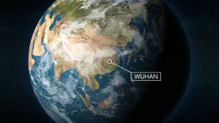 3D Illustration depicting the location of the capital of province  on a globe seen from space. known for the 2019 and 2020 coronavirus outbreak.の写真素材