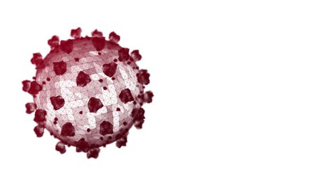 Dark red coronavirus particle on a white background. 3D wireframe render. Copyspace on the right.の写真素材
