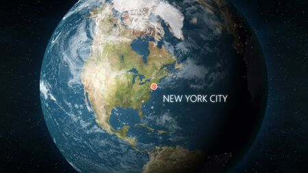 3D illustration depicting the location of New York City, New York in the United States of America, on a globe seen from space.の写真素材