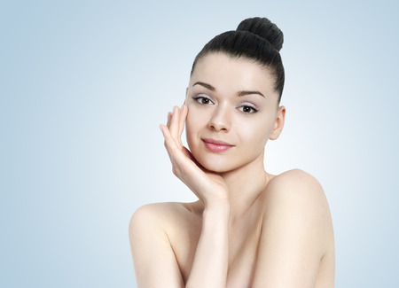 Beautiful young brunette woman - fresh and clean portraitの写真素材