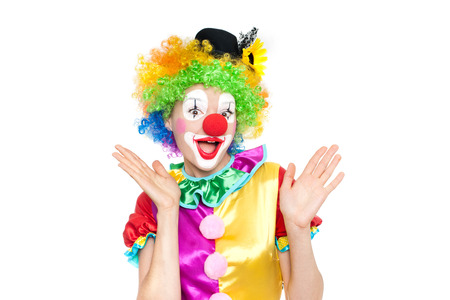 Beautiful young woman as clown - colorful portraitの写真素材