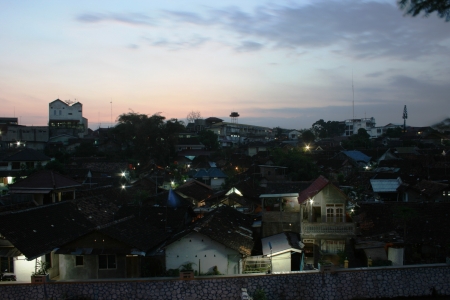 nighttime view of one corner of the city of Yogyakarta, Indonesia