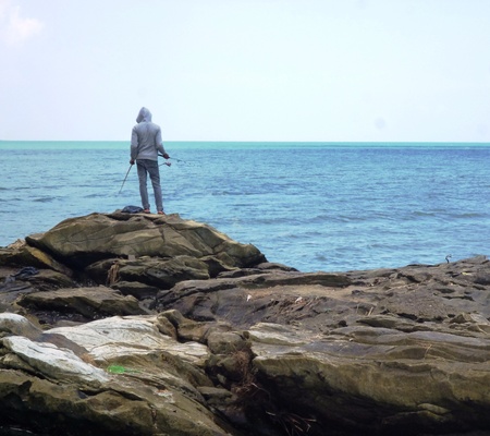 anglers are fun activities at the seashore Mandalika, Jepara, central Java, Indonesiaの写真素材