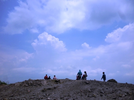 four vehicles parked at the merapi mountain,yogyakarta, Indonesia