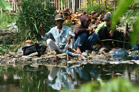 Citayam reservoir  with a variety of fishing and leisure activities in Depok , West Javaのeditorial素材