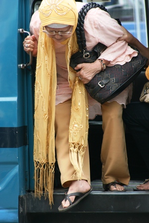 the density and public transport terminals in Depok, West Java, Indonesiaのeditorial素材