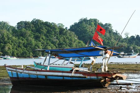 boat in sendangbiru beach, Malang, East Java, Indonesiaのeditorial素材