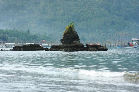  pasir putih beautiful beaches and all the activities in the city trenggalek , East Java , Indonesiaのeditorial素材