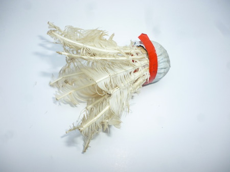 shuttle cock is damaged and can not be used again with a white backgroundの写真素材