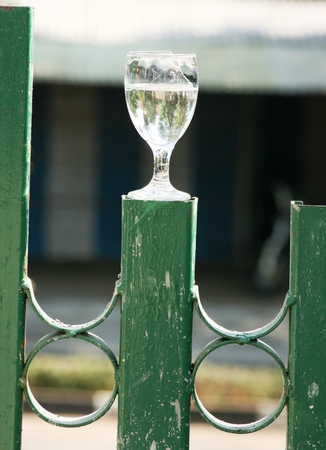 broken glass outside the homeの写真素材