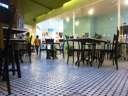 cafe interior at night at a shopping centerのeditorial素材