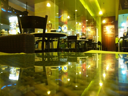 cafe interior at night at a shopping centerのeditorial素材