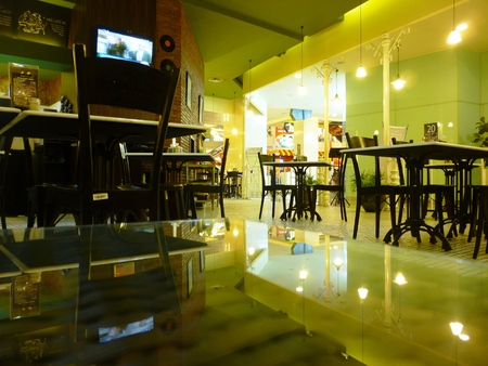 cafe interior at night at a shopping center