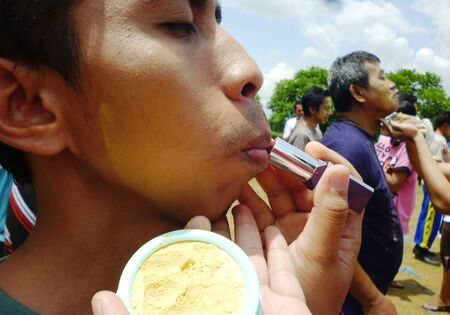 enjoying painting the face at outbond games in indonesiaのeditorial素材