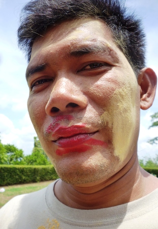 enjoying painting the face at outbond games in indonesiaのeditorial素材