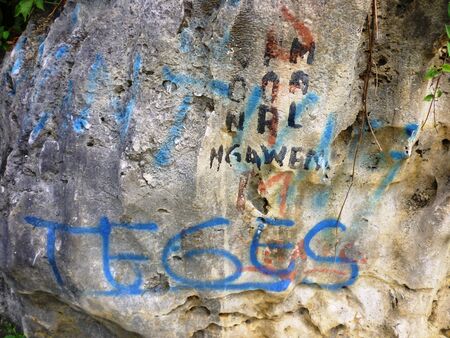 background texture of stone with vandalism in naturalの写真素材