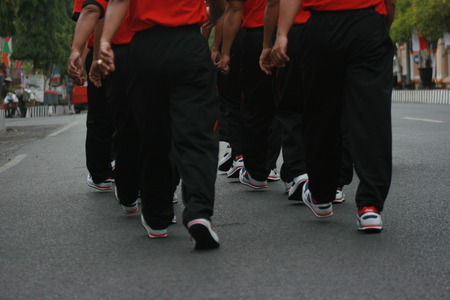 sport activity, walk on the highway to exercise, Indonesia