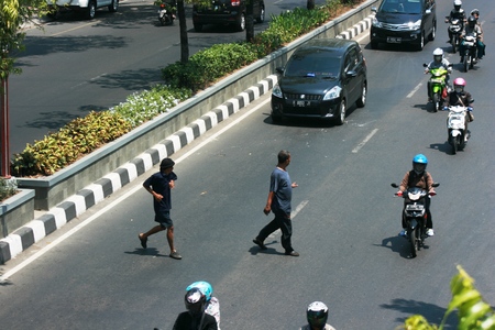 Traffic jam Cars Urban scene in semarang , central java, indonesiaのeditorial素材