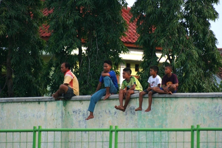 A friendly football match between persikaba blora (Central Java) against Persela Lamongan (East Java) in the sports stadium in Blora, Indonesiaのeditorial素材