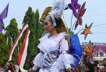 INDONESIA- DECEMBER 16, 2017: Batik carnival show held in Blora on December 16 in Central Java, Indonesiaのeditorial素材