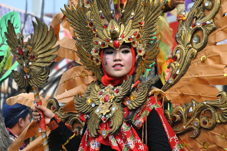 Blora, Indonesia - December 16, 2017: Spectacular Costumes worn by Participants in Blora Batik Carnival, Central Java, Indonesiaのeditorial素材