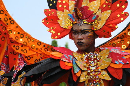 Blora, Indonesia - December 16, 2017: Spectacular Costumes worn by Participants in Blora Batik Carnival, Central Java, Indonesiaのeditorial素材