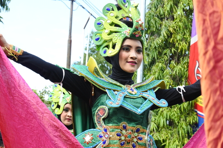 Blora, Indonesia - December 16, 2017: Spectacular Costumes worn by Participants in Blora Batik...