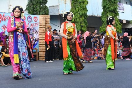 Blora, Indonesia - December 16, 2017: Spectacular Costumes worn by Participants in Blora Batik Carnival, Central Java, Indonesiaのeditorial素材