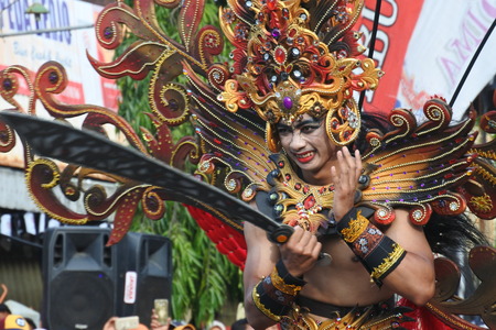 Blora, Indonesia - December 16, 2017: Spectacular Costumes worn by Participants in Blora Batik Carnival, Central Java, Indonesiaのeditorial素材