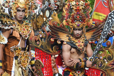 Blora, Indonesia - December 16, 2017: Spectacular Costumes worn by Participants in Blora Batik Carnival, Central Java, Indonesiaのeditorial素材