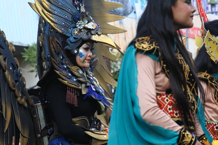 Blora, Indonesia - December 16, 2017: Spectacular Costumes worn by Participants in Blora Batik Carnival, Central Java, Indonesiaのeditorial素材