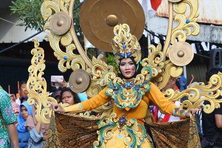 Blora, Indonesia - December 16, 2017: Spectacular Costumes worn by Participants in Blora Batik Carnival, Central Java, Indonesiaのeditorial素材