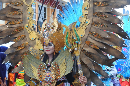 Blora, Indonesia- December 16, 2017: Batik carnival show held in Blora on December 16, 2017 in Central Java, Indonesiaのeditorial素材