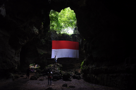 light in the cave (indoensian flag)の写真素材