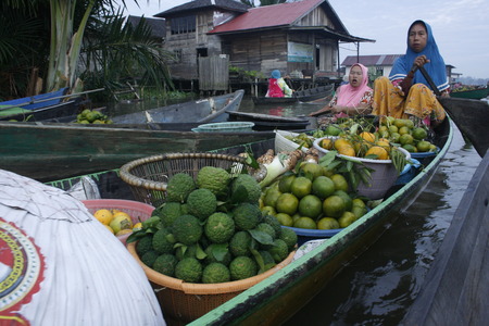 lok baintan floating market in the morning, South Of Kalimantanのeditorial素材