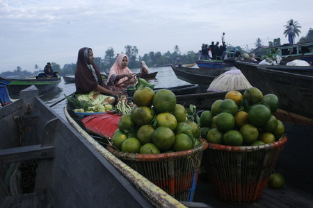 lok baintan floating market in the morning, South Of Kalimantanのeditorial素材