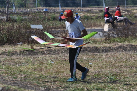 freefly aeromodeling hobbyists at the contest at Ngloram Airport, Cepu, central Java, Indonesiaのeditorial素材