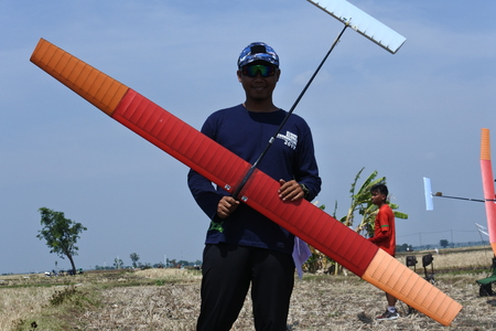 freefly aeromodeling hobbyists at the contest at Ngloram Airport, Cepu, central Java, Indonesiaのeditorial素材