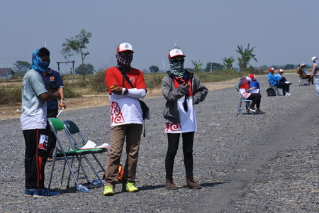 freefly aeromodeling hobbyists at the contest at Ngloram Airport, Cepu, central Java, Indonesiaのeditorial素材
