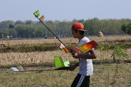 freefly aeromodeling hobbyists at the contest at Ngloram Airport, Cepu, central Java, Indonesiaのeditorial素材