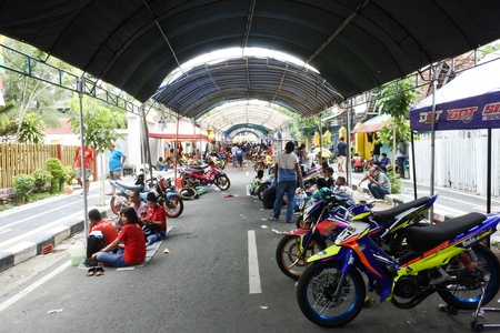 the atmosphere of the road race drivers in Blora, Central Javaのeditorial素材