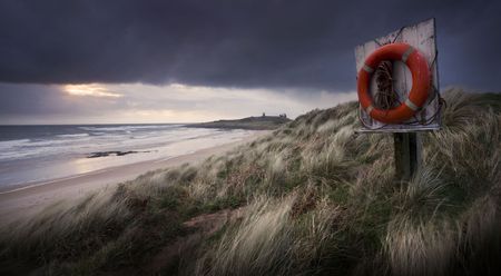 Embleton Bay, Northumberland, clearing stormの写真素材