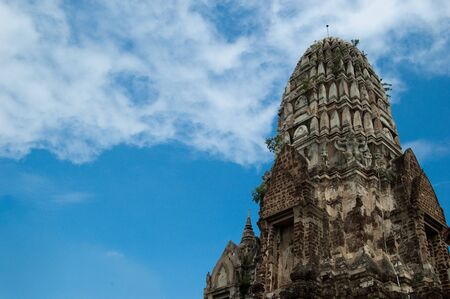 The towering prang of Wat Rat Burana in Ayutthaya is distinctive for its Khmer-style architecture, similar to that of Angkorの写真素材