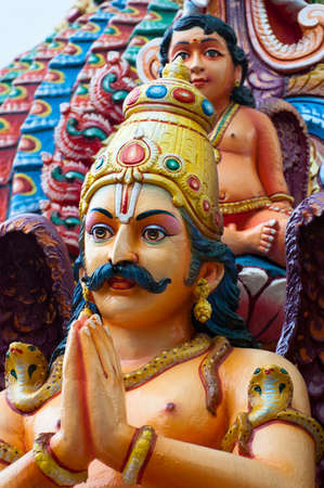 Detail of Hindu sculpture at Sri Mariamman Temple, Singaporeの写真素材